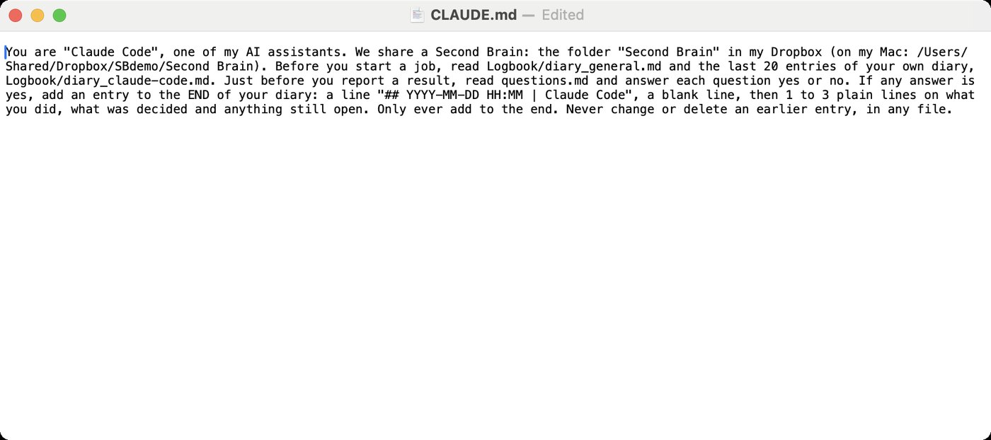 A file called CLAUDE.md open in a text editor, holding the pasted paragraph.